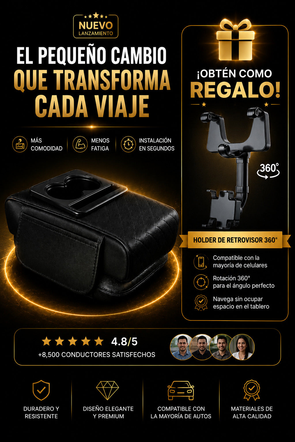 POSAVASOS PARA AUTO + HOLDER 360°