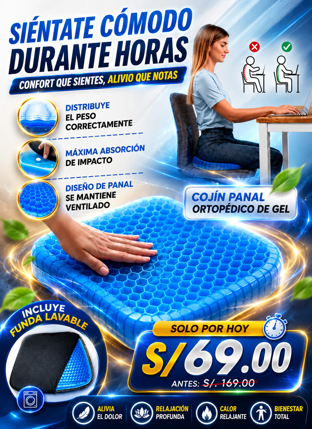 cojín panal ortopédico de gel